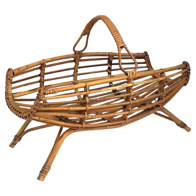 Mid-Century Italian French Riviera Bamboo & Rattan Magazine Rack, 1960s For Sale