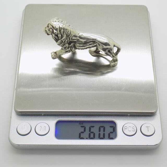 Silver Vintage Italian Handmade Genuine Silver Lion Large Detailed Solid Figurine Sculpture For Sale - Image 8 of 9