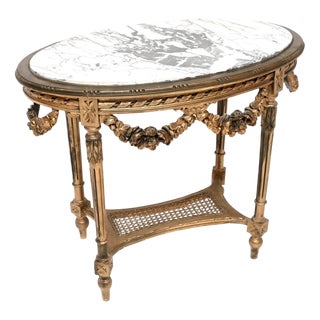 Antique French Carved Gilt Wood Occasional Table with Marble Top, 1890 For Sale