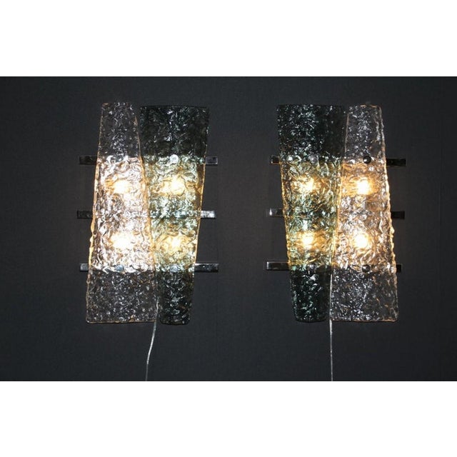 Emerald Green Murano Glass and Crystal Sconces on Silver Frame, 1980s, Set of 2 For Sale - Image 10 of 17