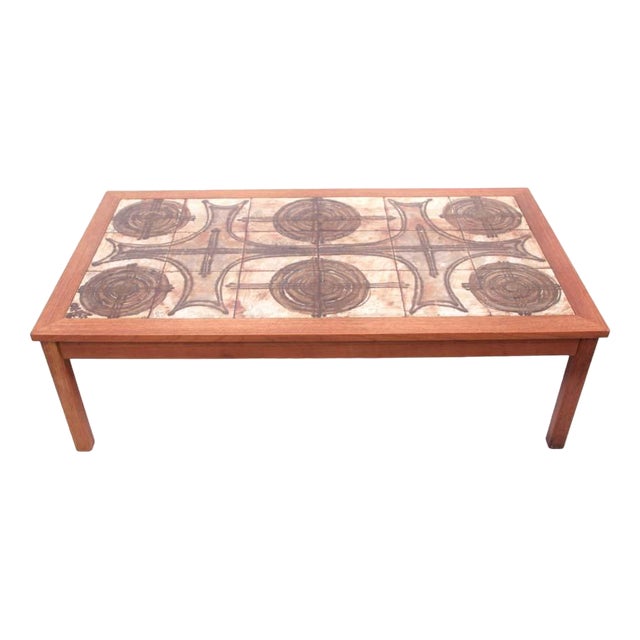 Mid-Century Modern Scandinavian Coffe Table with Ceramic Tiles For Sale