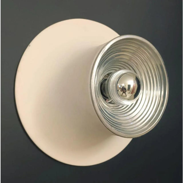 Vintage midcentury Italian wall lights or flush mounts with cream white enameled aluminum shades / Made in Italy, circa...