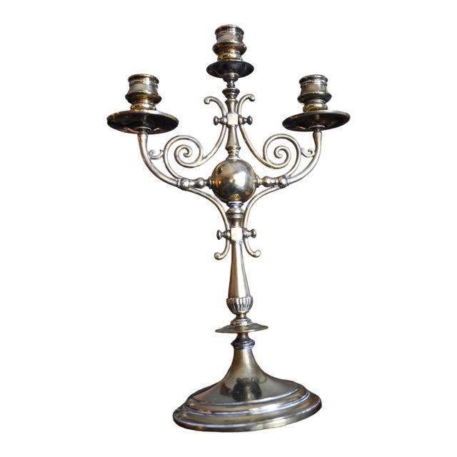Brass 3-Armed Candelabra Victorian Brass Candleholder Birmingham, England For Sale