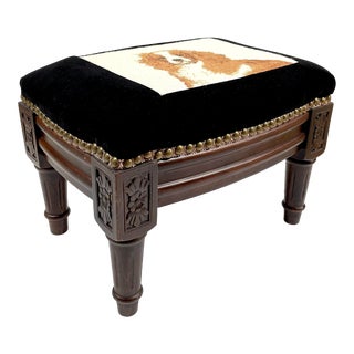 Louis XVI Style Cavalier King Charles Spaniel Petit Point Needlepoint Footstool For Sale