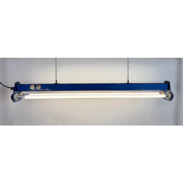 Industrial Blue Hanging Tube Light, 1970s For Sale - Image 13 of 18