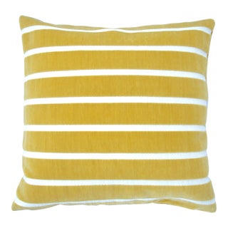 FirmaMenta Ochre Striped Raffia Style Cotton Velvet Square Pillow For Sale