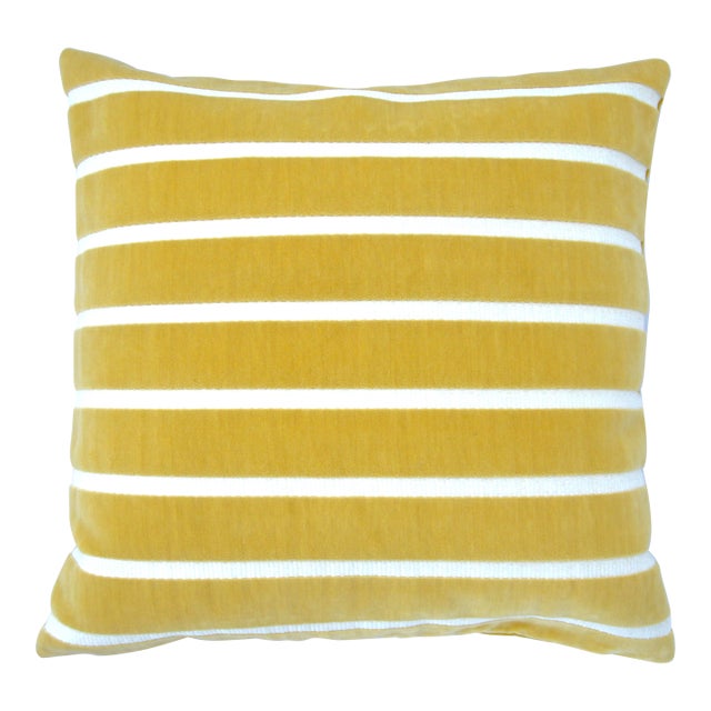 FirmaMenta Ochre Striped Raffia Style Cotton Velvet Square Pillow For Sale