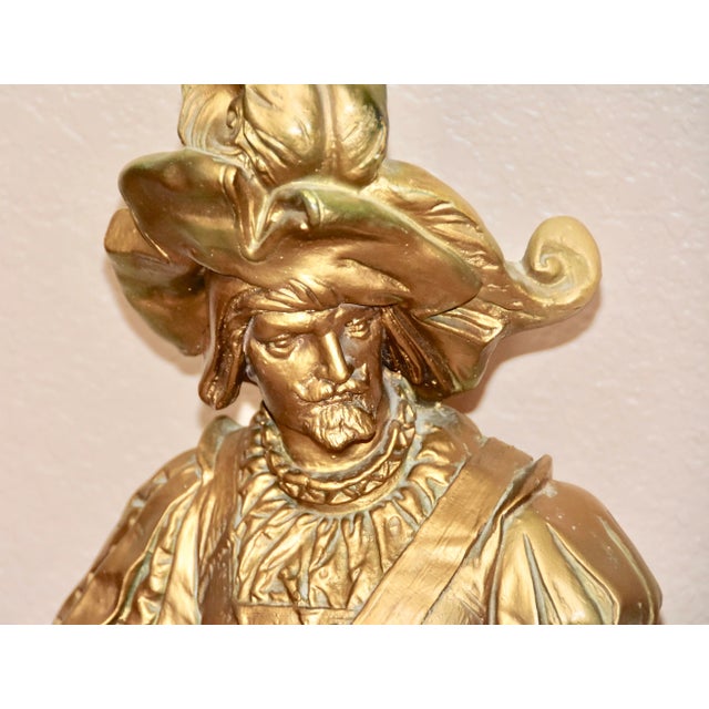 1950s Figural Victorian Conquistador Soldier Bronzed Chalkware Sculpture Lamp For Sale - Image 5 of 13