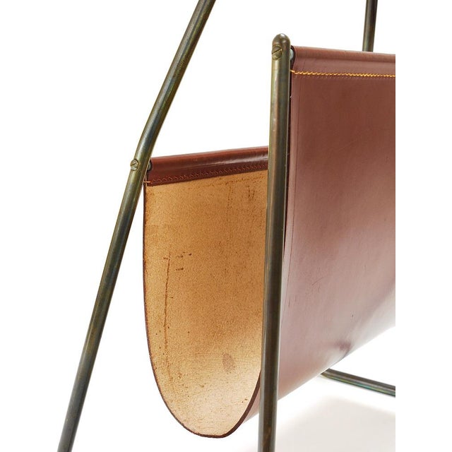 Mid-Century Magazine Rack in Brass & Brown Leather attributed to Carl Auböck, Austria, 1950s For Sale - Image 9 of 18