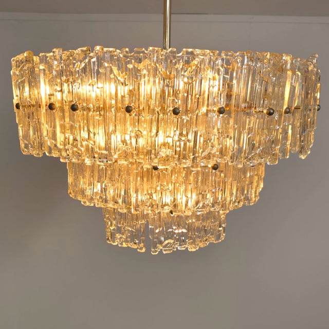 Mid-Century Ice Glass Chandelier attributed to Kalmar Franken AG, Austria, 1960s For Sale - Image 6 of 11