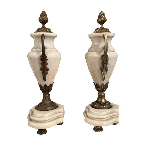20th Century White Marble and Bronze Vases, Set of 2 For Sale - Image 4 of 7