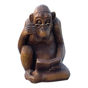 Mid 20th Century Hand Carved Monkey Wearing Spectacles and Reading Book
