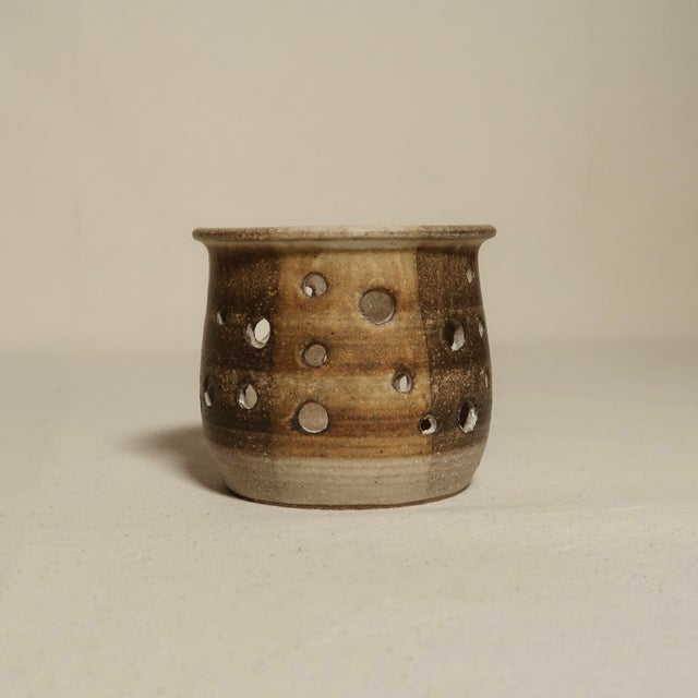 Ceramic Late 20th Century Handmade Mid Century Modern Rustic Studio Vessel Candle Holder With Circle Cutouts For Sale - Image 7 of 12