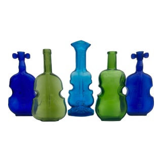 Collection of 1940s Vintage Glass Violin Vases- Set of 5 For Sale
