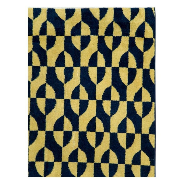 Galerie Shabab Collection Mid-20th Century Handmade Turkish Art Deco Accent Rug in Yellow and Blue For Sale - Image 4 of 10