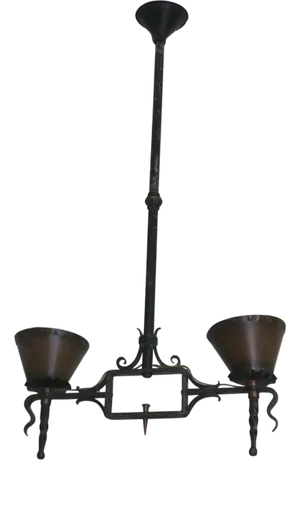 Brutalist Wrought Iron and Copper Chandelier, 1960s