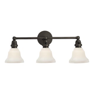 Chapman & Myers for Visual Comfort Signature Boston Functional Triple Light in Bronze with White Glass For Sale