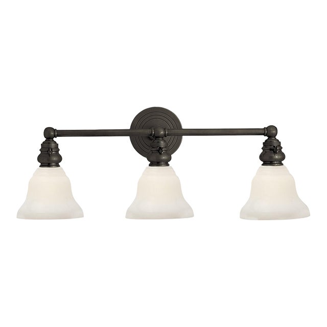 Chapman & Myers for Visual Comfort Signature Boston Functional Triple Light in Bronze with White Glass For Sale