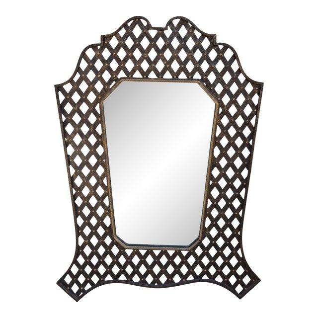 Huge Modernist Wrought Iron Lattice Mirror For Sale