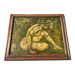 Vintage Mid Century Modern Abstract Nude Women Pallet Knife Oil Canvas Painting Wall Art 1960s
