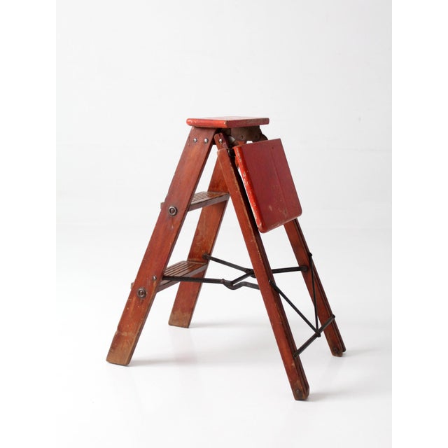 Mid-Century Wood Folding Step Ladder Stool For Sale - Image 10 of 18