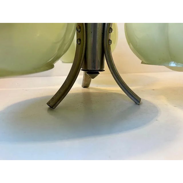 Green 3-Armed Functionalist Ceiling Lamp with Light Green Shades, Germany, 1930s For Sale - Image 8 of 12