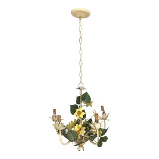 Vintage Mid 20th Century Daffodil Tole 4 Light Chandelier For Sale