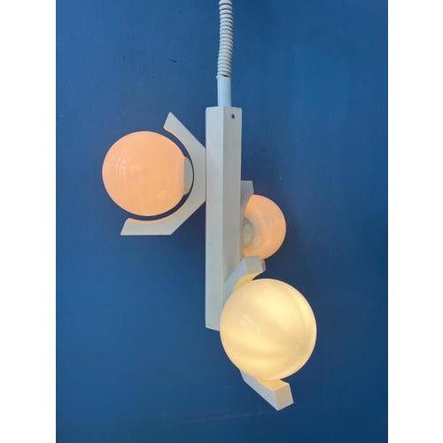 Mid-Century Modern White Pendant Lamp with Opaline Glass Shades For Sale - Image 4 of 13
