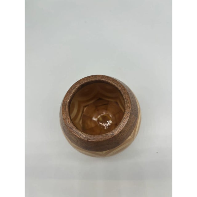 2010s Hand Carved Marquetry Inlay Pear Shaped Vessel With Lid For Sale - Image 5 of 9