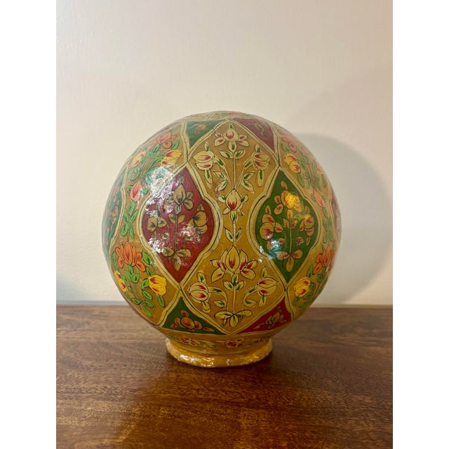 Hollywood Regency Antique Hand Painted Camel Bladder Lamp Shade Diffuser Folk Art c.1900 For Sale - Image 3 of 7