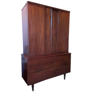 Mid-Century Walnut High Chest With Sculpted Pulls For Sale