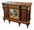 French Louis XVI Style Sideboard – Heavy Wood, Marble Top, Gilded Bronze & Central Scenic Panel For Sale