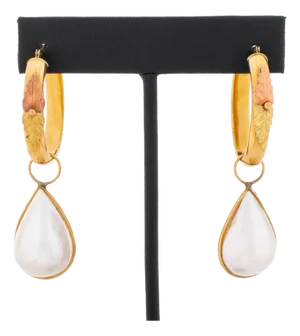 12k Tri-Color Gold Hoop Earrings With 14k Pearl Drops