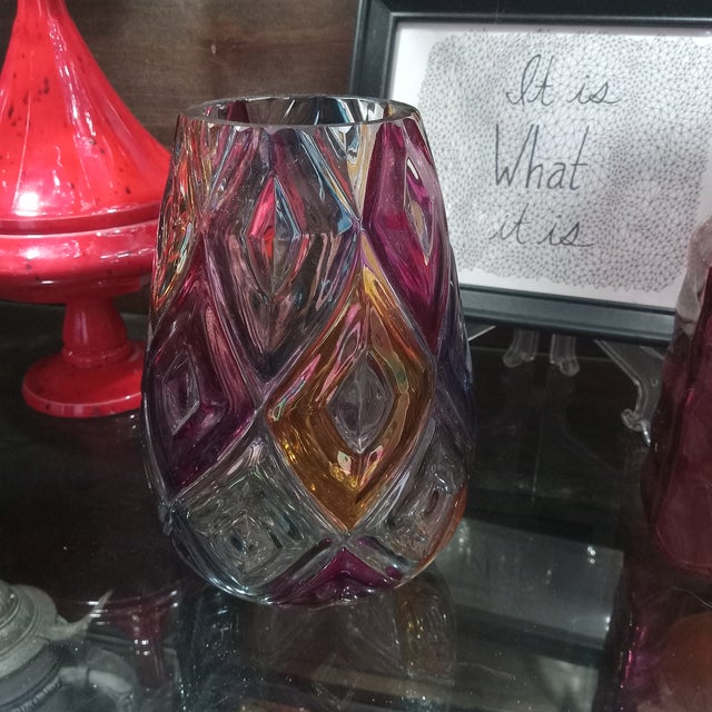 Vintage Mid-Century Bohemian Multicolor Faceted Art Glass Vase, 1960s For Sale - Image 13 of 14