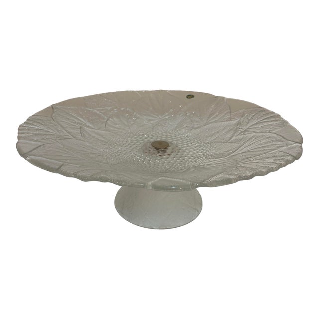 Vintage Hoya Japan Botanical Glass Pedestal Cake Stand For Sale