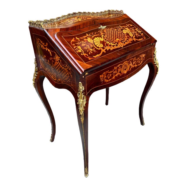 19th C. Louis XV Design French Slant Front Ladies Writing Desk For Sale