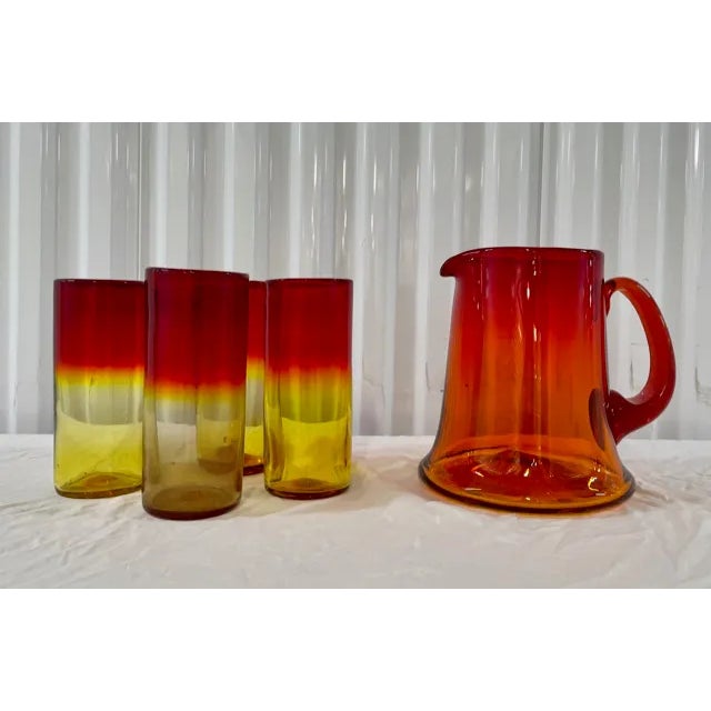 Red Mid 20th Century Blenko Style Glass Company Pitcher and Glasses - Set of 5 For Sale - Image 8 of 8