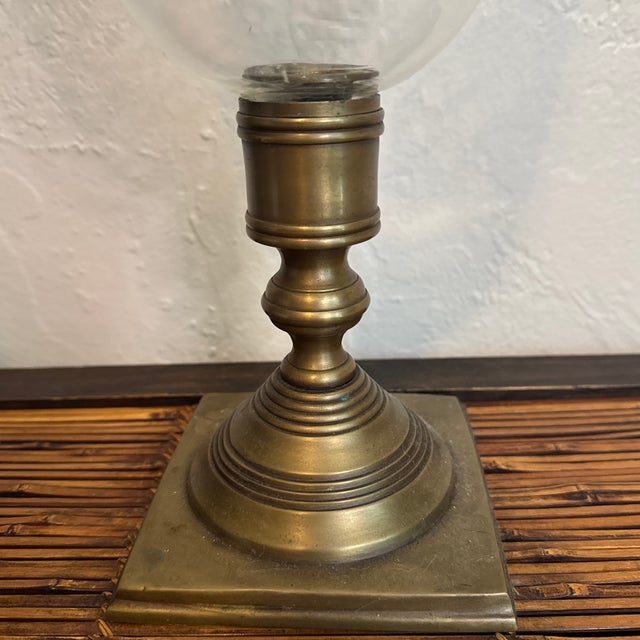Vintage Brass and Etched Glass Hurricane Candle Holder For Sale - Image 4 of 12