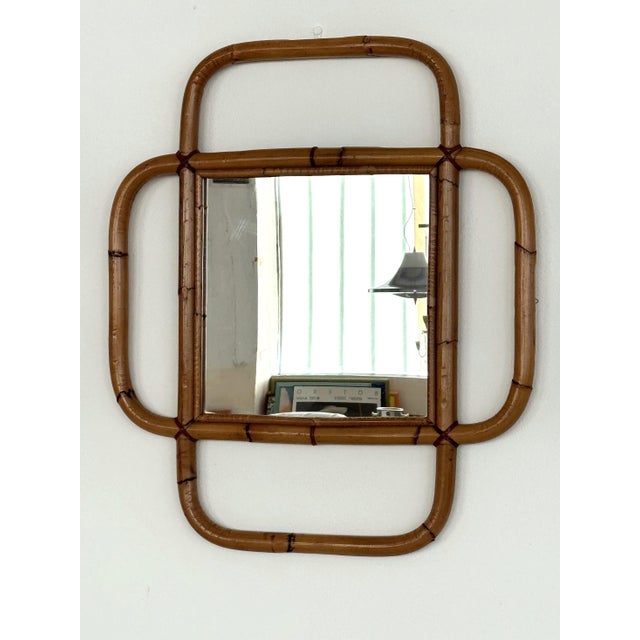Tan Large Italian Organic Wall Mirror in Rattan and Bamboo, 1970s For Sale - Image 8 of 15