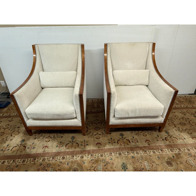 Modern French Modernist Slope Arm Lounge Chairs, Pair For Sale - Image 3 of 12