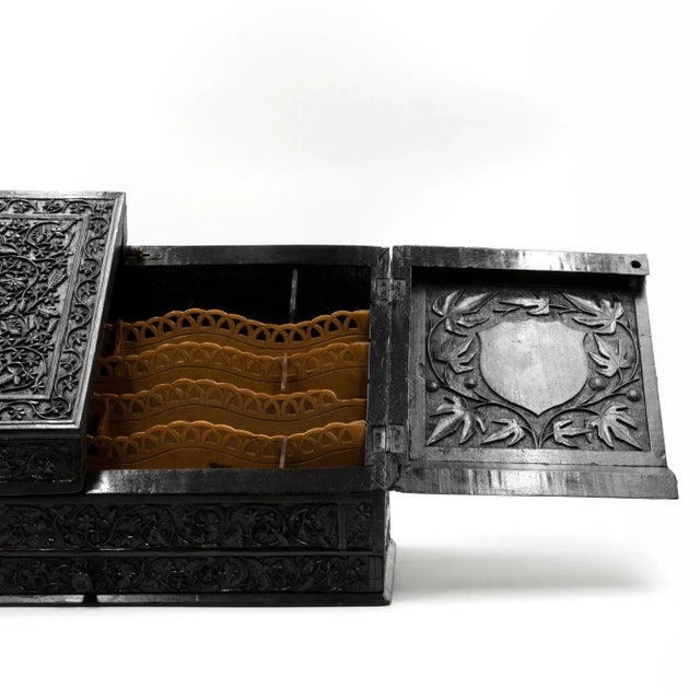 Mid 19th Century Anglo-Indian Carved Solid Ebony Stationery Box For Sale - Image 10 of 11