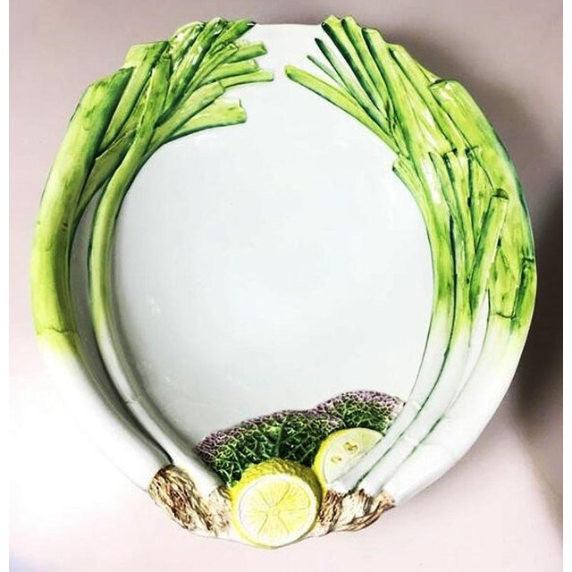 Italian Pair Large 20th Century Trompe l'Oeil Italian Serving Platters/Bowls - Leeks Cabbage & Lemons For Sale - Image 3 of 8