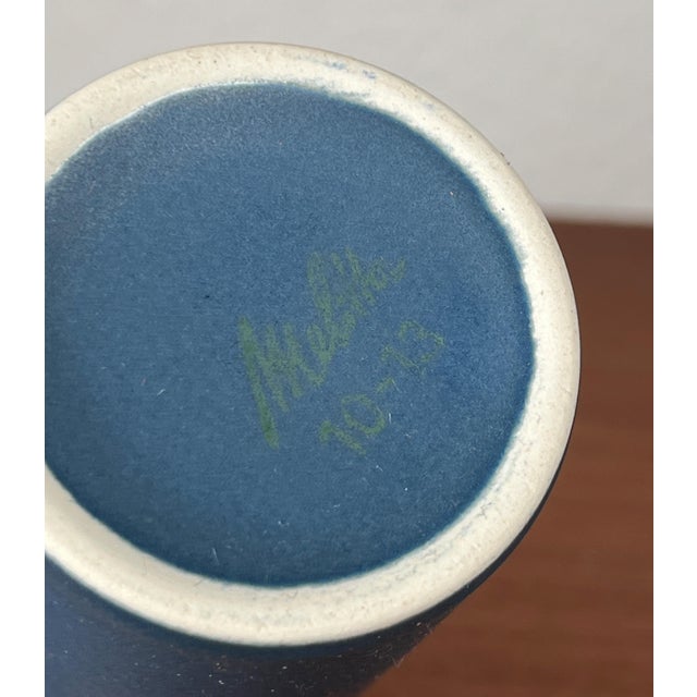 Mid-Century German Minimalist Blue Ceramic Vase from Melitta, 1960s For Sale - Image 9 of 11