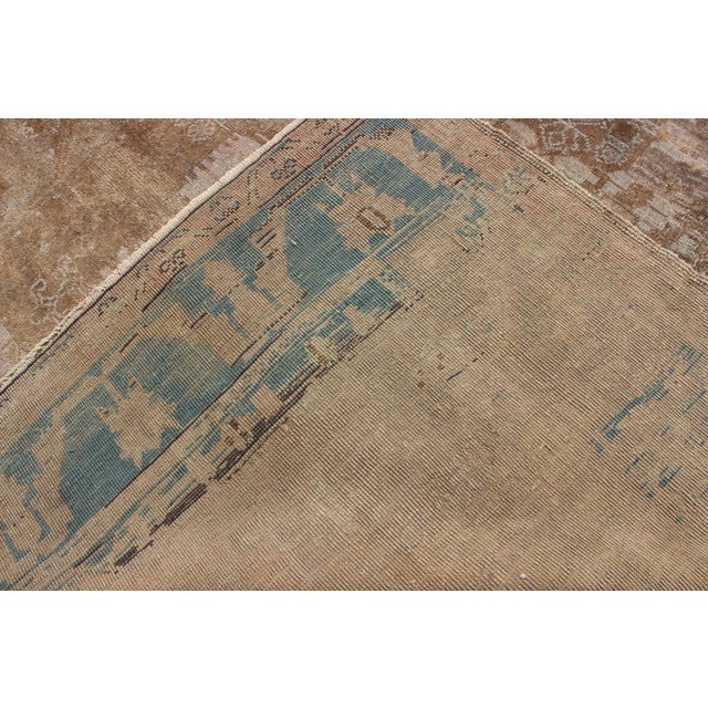 Vintage Turkish Oushak Rug in Faded Beige, Dusty Taupe, and Weathered Blue For Sale - Image 10 of 11
