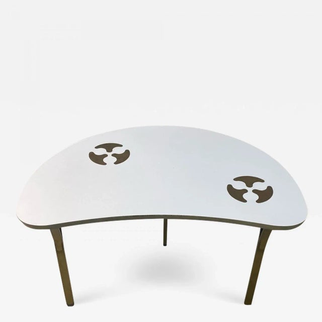 Mid Century Biomorphic White Laminate & Brass Inlay Table For Sale - Image 10 of 10