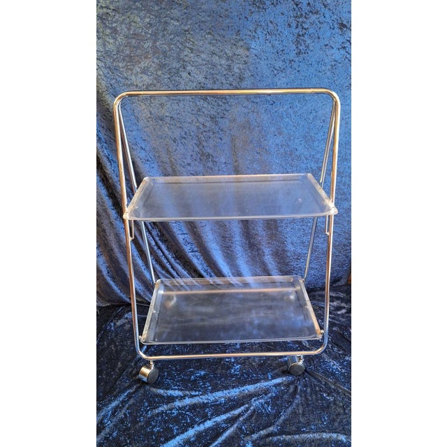 Vintage Collapsible Tea Cart with Chrome-Plated Metal Frame and Acrylic Shelves, 1970s For Sale - Image 11 of 11
