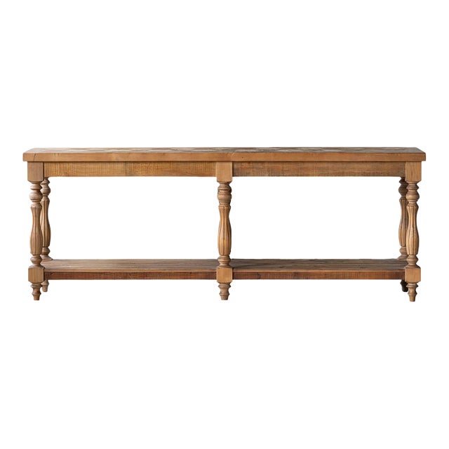 Matthew Izzo Home Bezier Long Recycled Pine Console Table With Hexagonal Designed Top For Sale