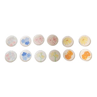 1990s Hand Painted Porcelain Coasters, Italy- Set of 12 For Sale