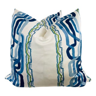 Ferrick Mason "Whiskey Stripe" in Forever Blue 22" Pillows-A Pair For Sale