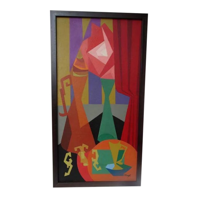 Mid-Century Modern Cubist Still Life Painting by David Segel For Sale